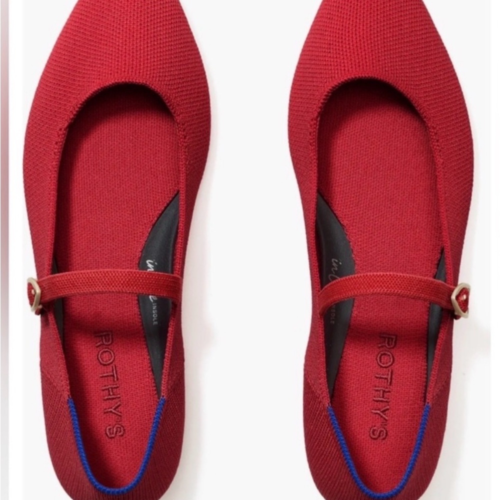 Rothy's Red Mary Jane Flats with Blue Trim
